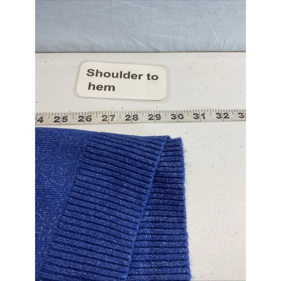 New Talbots Womens Sweater 2x Blue Button Mock Neck Knit Stretch Ribbed Top - Picture 6 of 9